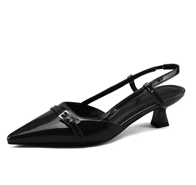 Elegant Low Heel Pointed Toe Leather Sandals Women