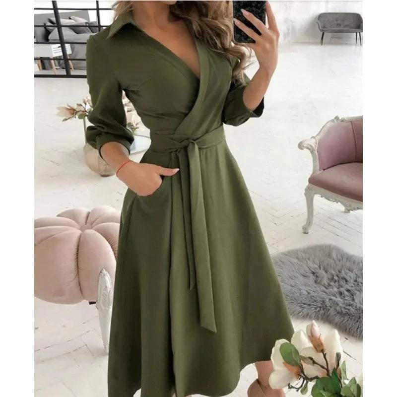 Elegant Long Sleeve Wrap Dress