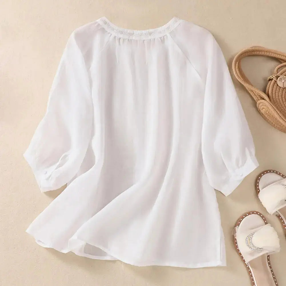 Embroidered Chiffon Boho Blouse | Lightweight Flowy Summer Top