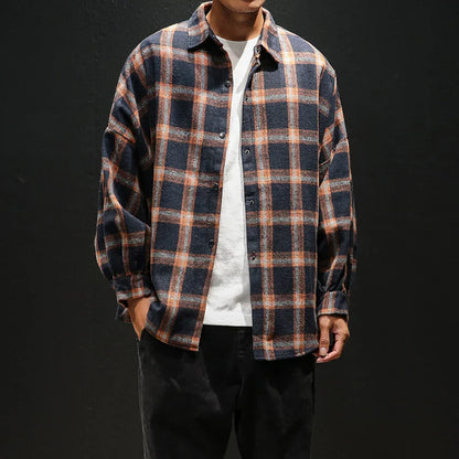 Large Plaid Flannel Shirt Men - Warm Long Sleeve Casual Shirt