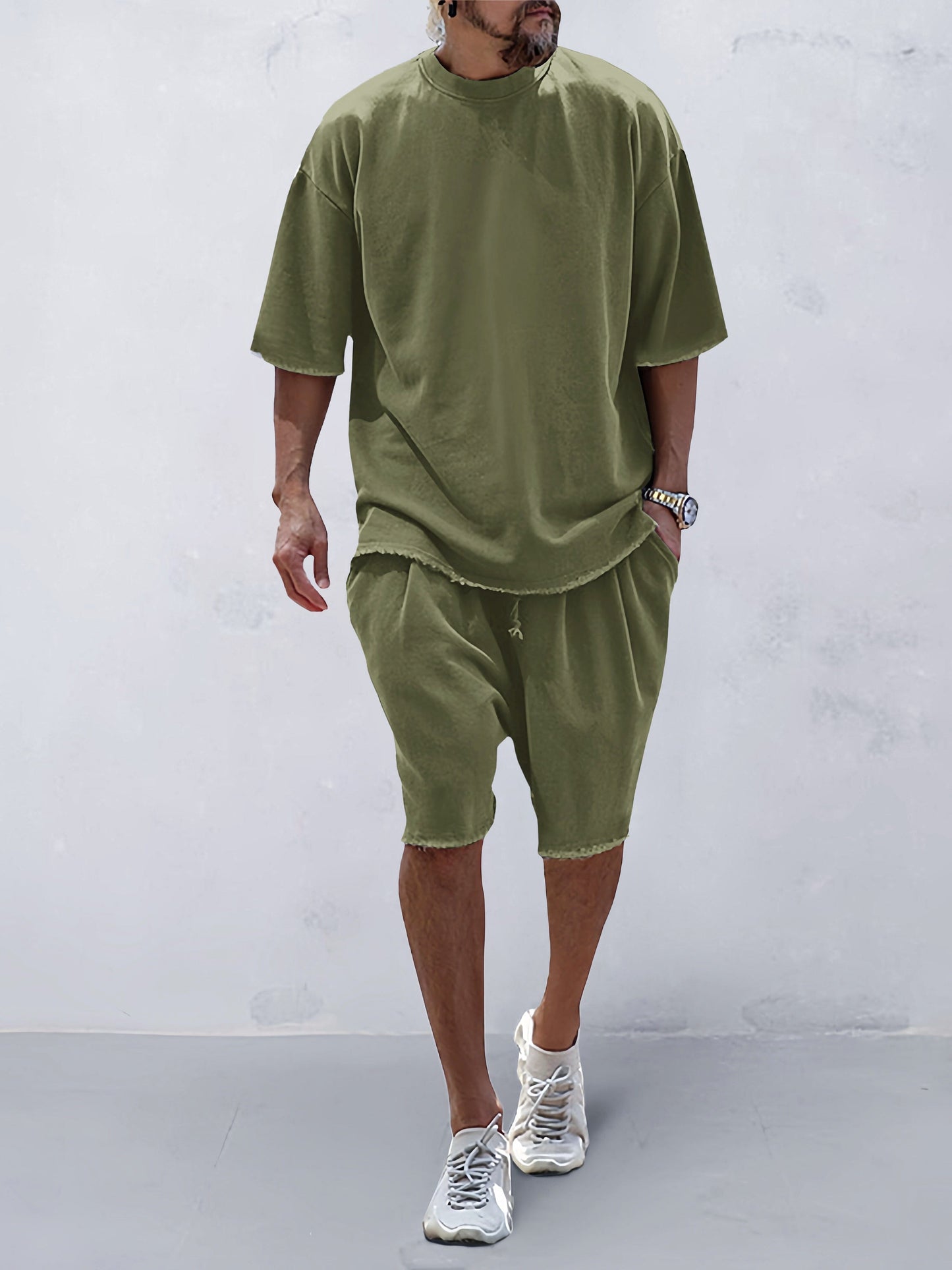 Men’s Casual Loose Fit Sports Set | 100% Cotton T-Shirt & Shorts