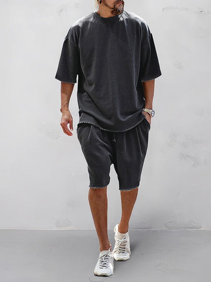 Men’s Casual Loose Fit Sports Set | 100% Cotton T-Shirt & Shorts