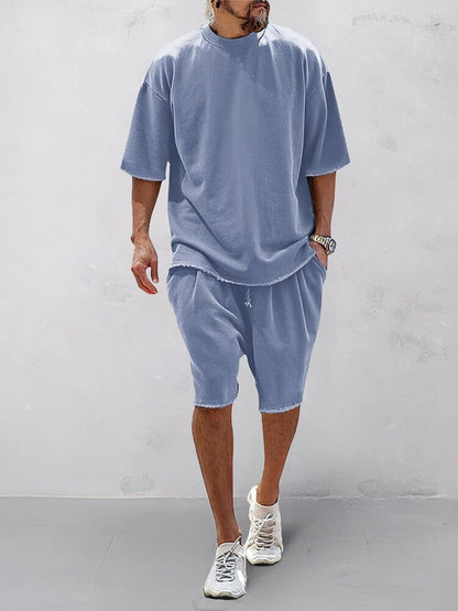 Men’s Casual Loose Fit Sports Set | 100% Cotton T-Shirt & Shorts