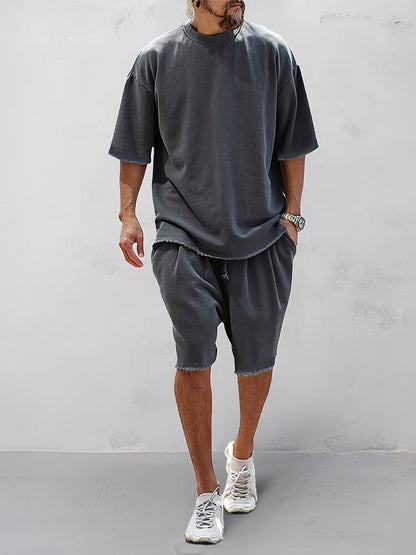 Men’s Casual Loose Fit Sports Set | 100% Cotton T-Shirt & Shorts
