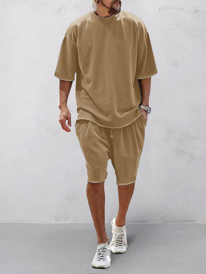 Men’s Casual Loose Fit Sports Set | 100% Cotton T-Shirt & Shorts