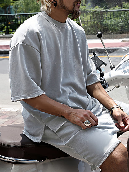 Men’s Casual Loose Fit Sports Set | 100% Cotton T-Shirt & Shorts