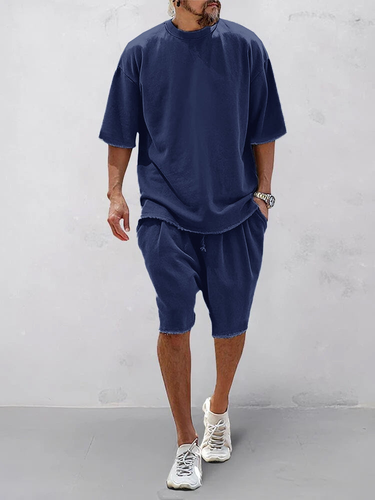 Men’s Casual Loose Fit Sports Set | 100% Cotton T-Shirt & Shorts
