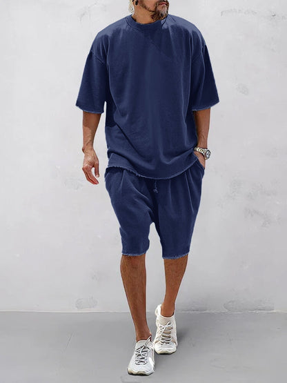 Men’s Casual Loose Fit Sports Set | 100% Cotton T-Shirt & Shorts