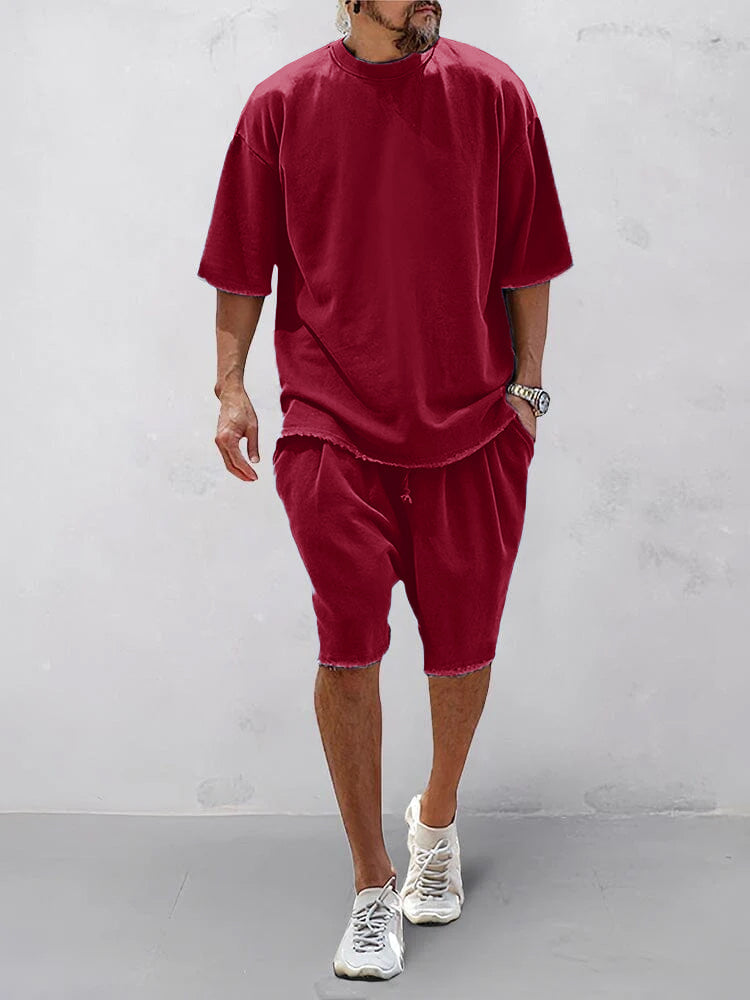 Men’s Casual Loose Fit Sports Set | 100% Cotton T-Shirt & Shorts