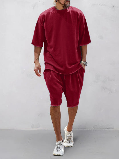 Men’s Casual Loose Fit Sports Set | 100% Cotton T-Shirt & Shorts