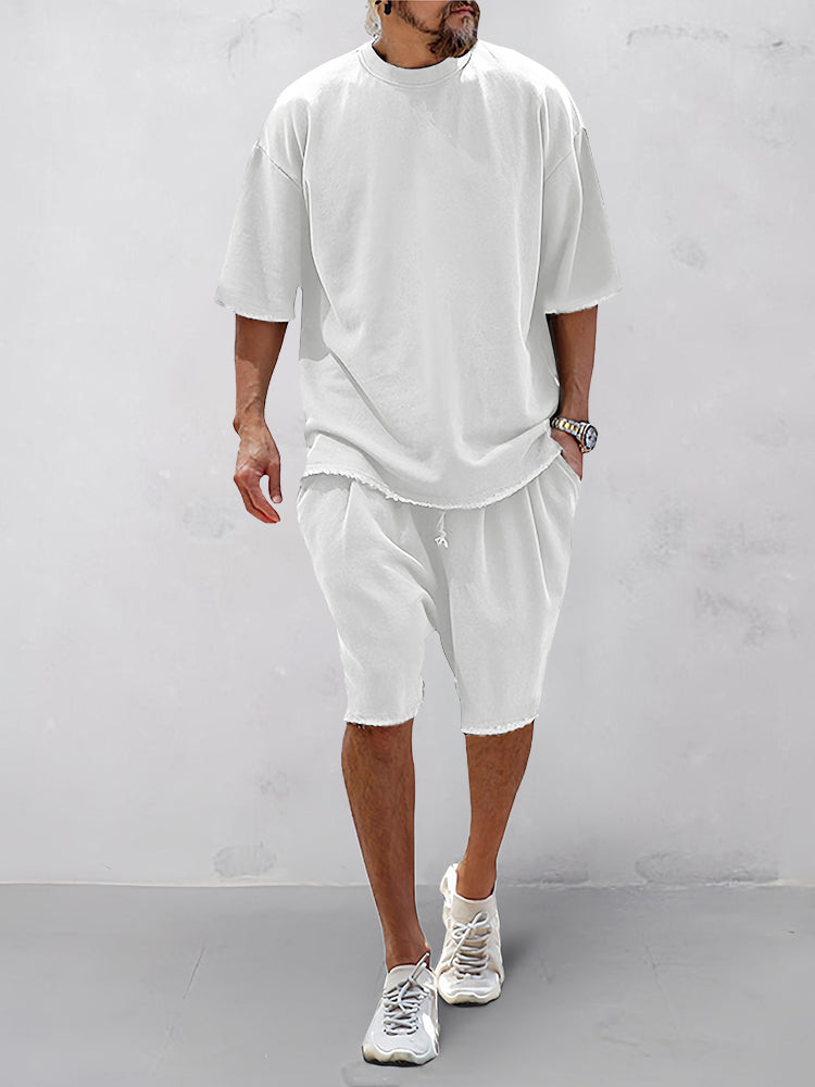 Men’s Casual Loose Fit Sports Set | 100% Cotton T-Shirt & Shorts