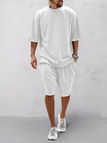 Men’s Casual Loose Fit Sports Set | 100% Cotton T-Shirt & Shorts