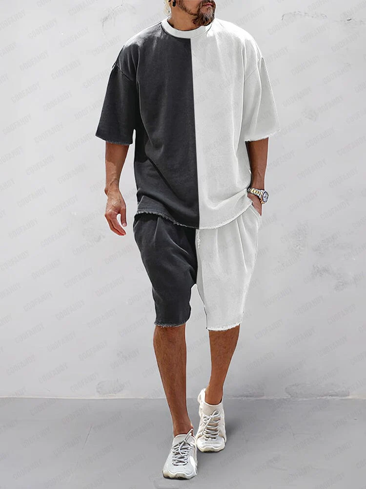 Men’s Casual Loose Fit Sports Set | 100% Cotton T-Shirt & Shorts