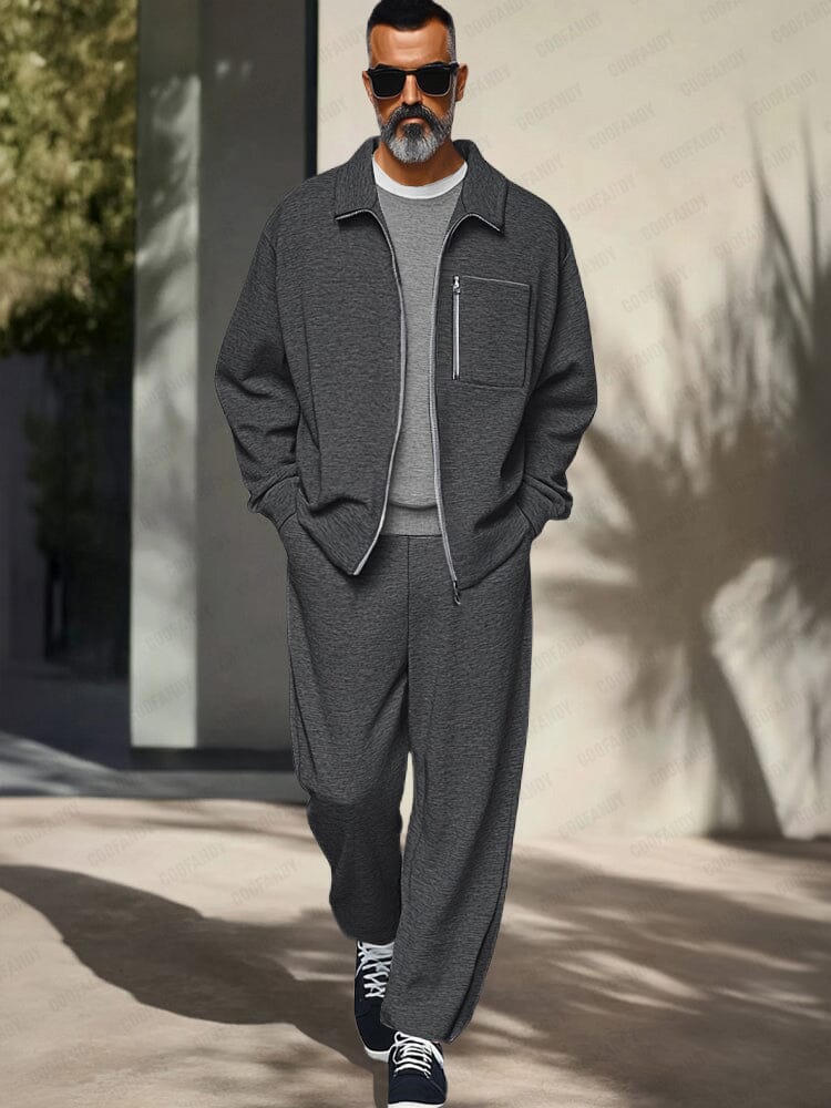 Men’s Athleisure Zip Jacket Set | Regular Fit Lounge Tracksuit