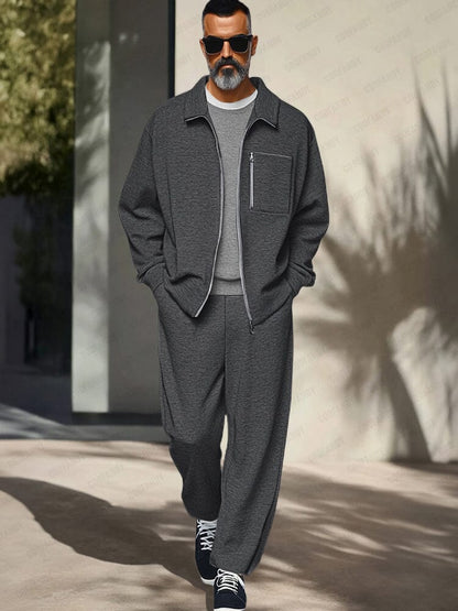 Men’s Athleisure Zip Jacket Set | Regular Fit Lounge Tracksuit