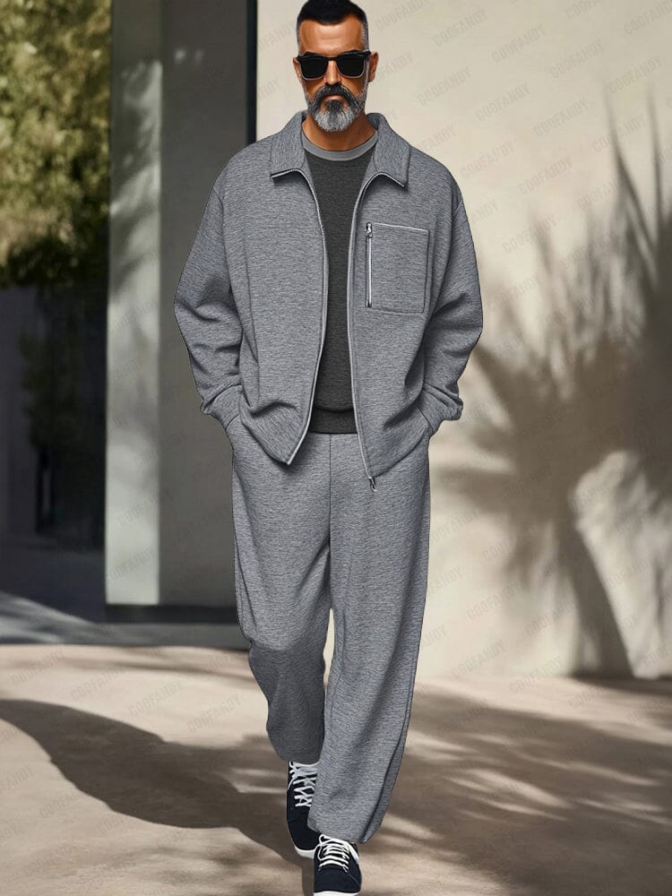 Men’s Athleisure Zip Jacket Set | Regular Fit Lounge Tracksuit