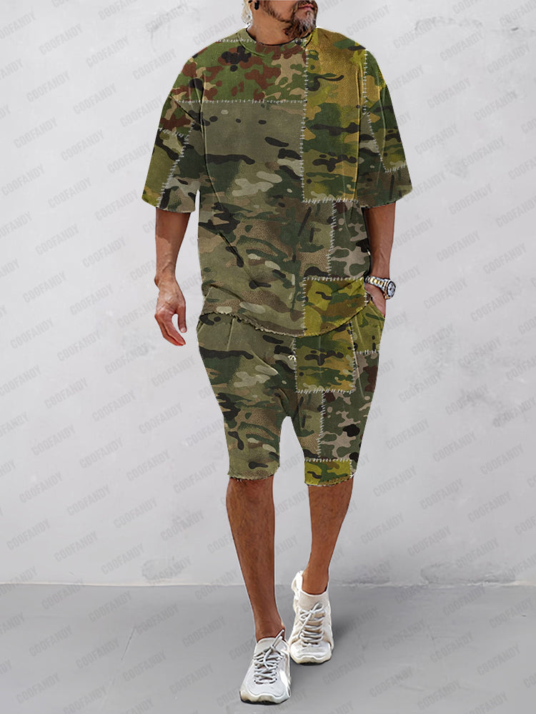 Men’s Camo Print 2-Piece Set | Street Style Oversized T-Shirt & Shorts