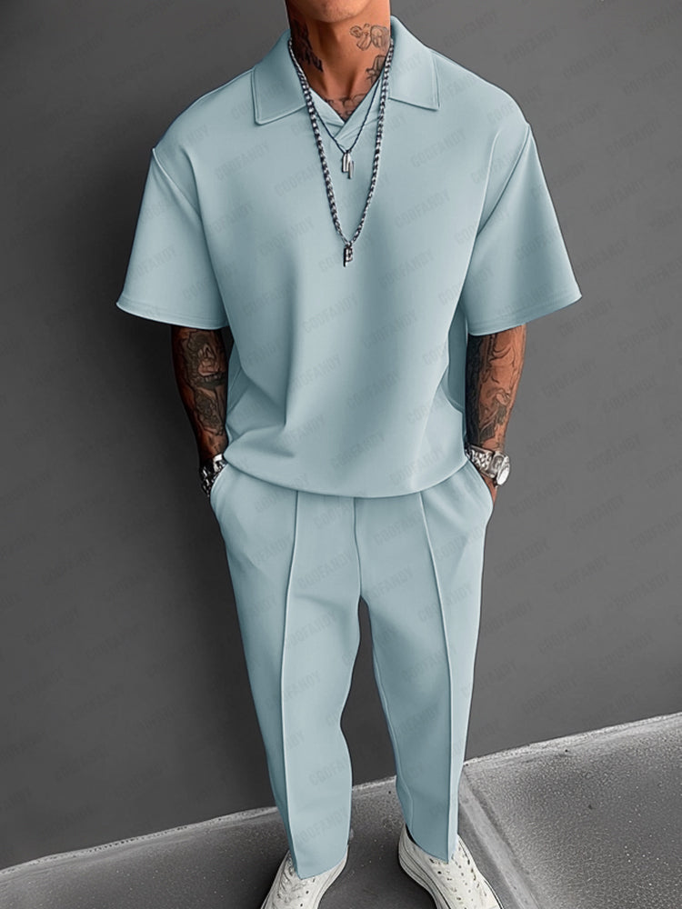 Men’s Summer 2-Piece Set | Lightweight Casual Outfit with Lapel Top