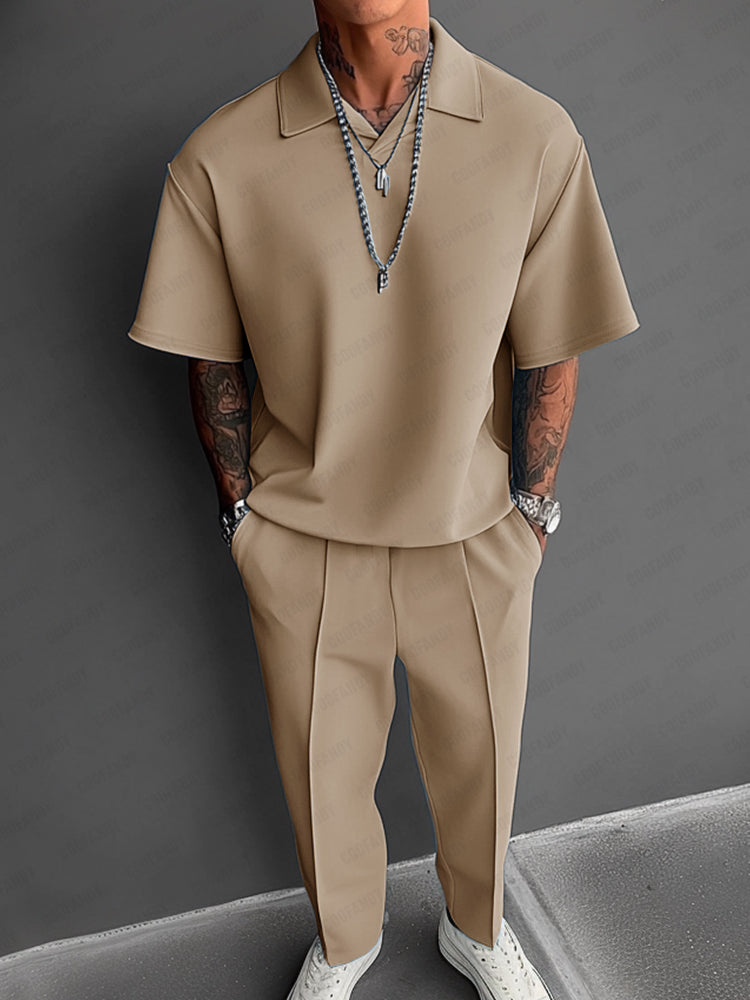 Men’s Summer 2-Piece Set | Lightweight Casual Outfit with Lapel Top