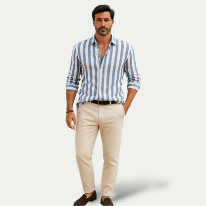 The Portwell Linen Stripe Shirt for Men