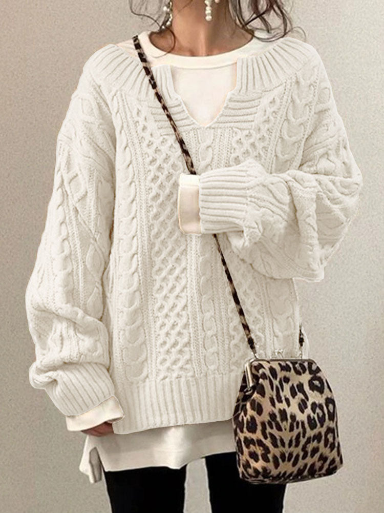 Lydia Oversized Sweater | Cable Knit V-Neck Sweater