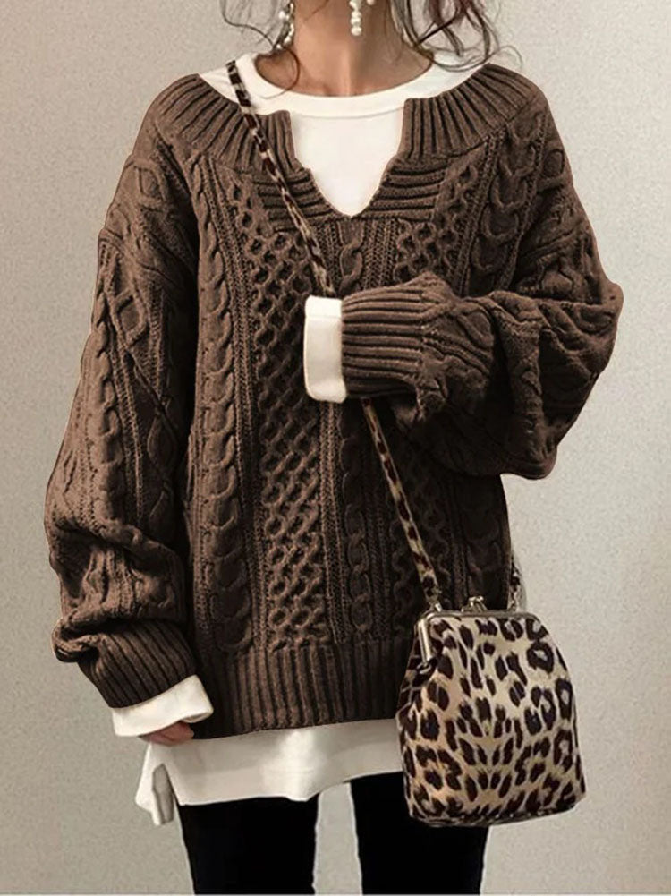 Lydia Oversized Sweater | Cable Knit V-Neck Sweater