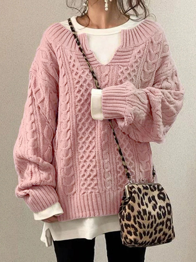 Lydia Oversized Sweater | Cable Knit V-Neck Sweater