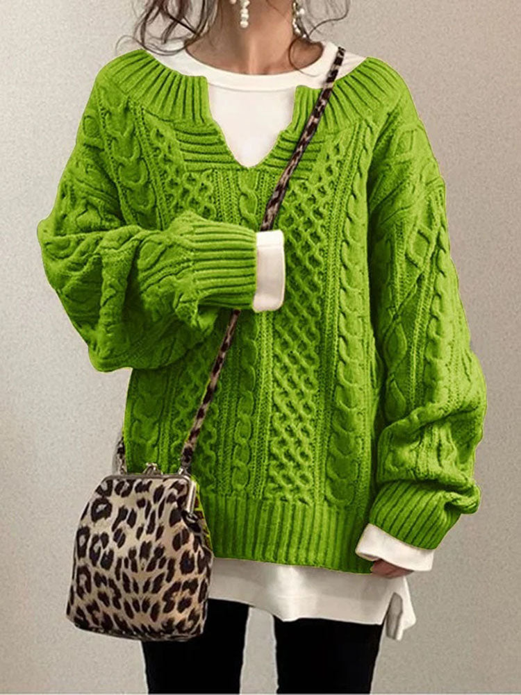 Lydia Oversized Sweater | Cable Knit V-Neck Sweater