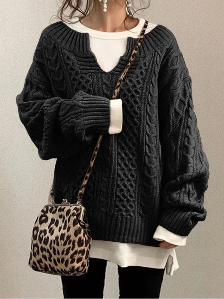 Lydia Oversized Sweater | Cable Knit V-Neck Sweater