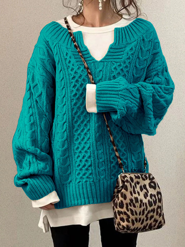 Lydia Oversized Sweater | Cable Knit V-Neck Sweater