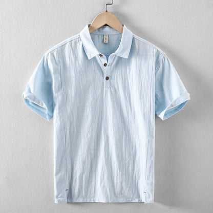 Riku Men’s Cotton-Linen Polo Shirt – Short Sleeve Casual Collar Top