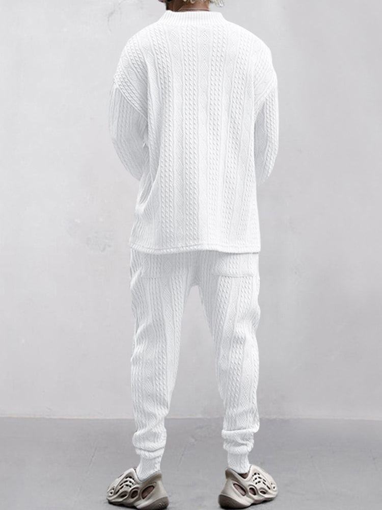 Men’s Cable Knit Lounge Set | Cozy Streetwear V-Neck Sweater & Joggers