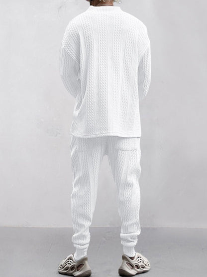 Men’s Cable Knit Lounge Set | Cozy Streetwear V-Neck Sweater & Joggers