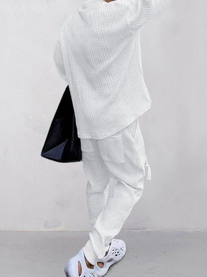 Men’s Cable Knit Lounge Set | Cozy Streetwear V-Neck Sweater & Joggers