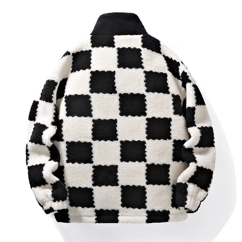 Cevori Checkerboard Pattern Fleece Winter Jacket