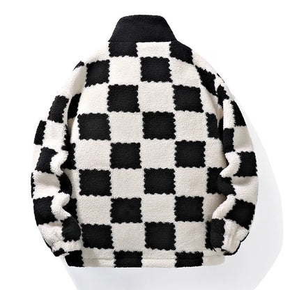 Cevori Checkerboard Pattern Fleece Winter Jacket