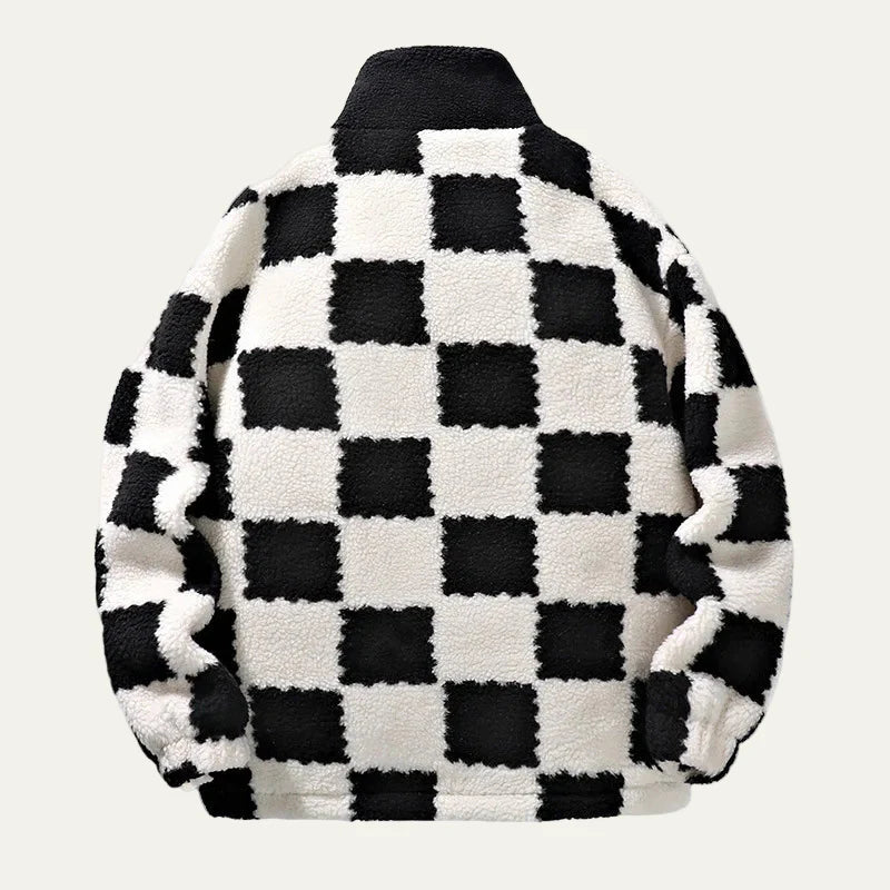 Men’s Checkerboard Fleece Jacket with Quilted Lining