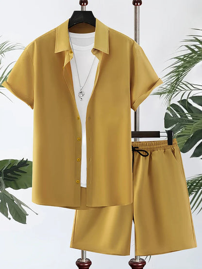 Relaxed Fit Hawaiian Shirt and Shorts Summer Set