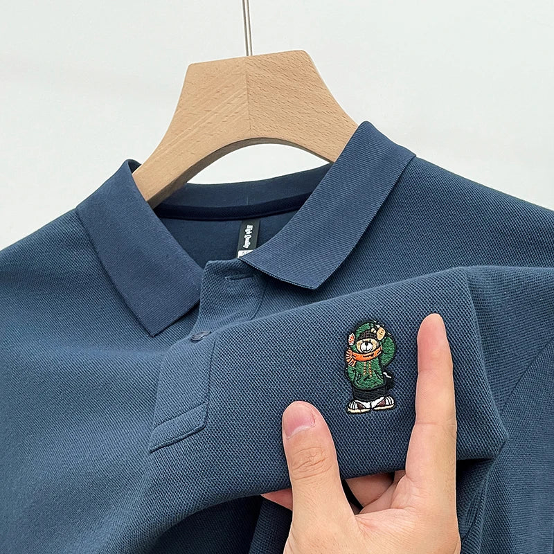 Casual Cotton Mens Long Sleeve Polo Shirt