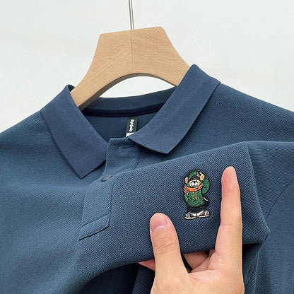 Casual Cotton Mens Long Sleeve Polo Shirt