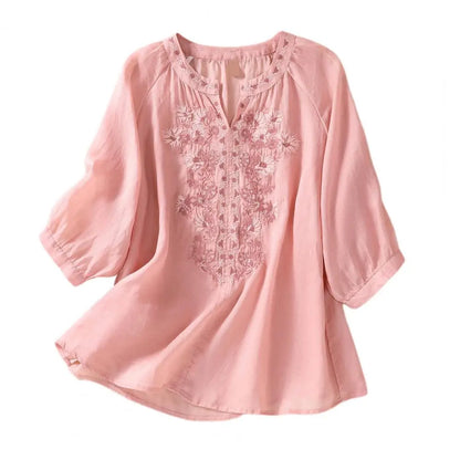 Relaxed Fit Cotton Blend Women's Blouse