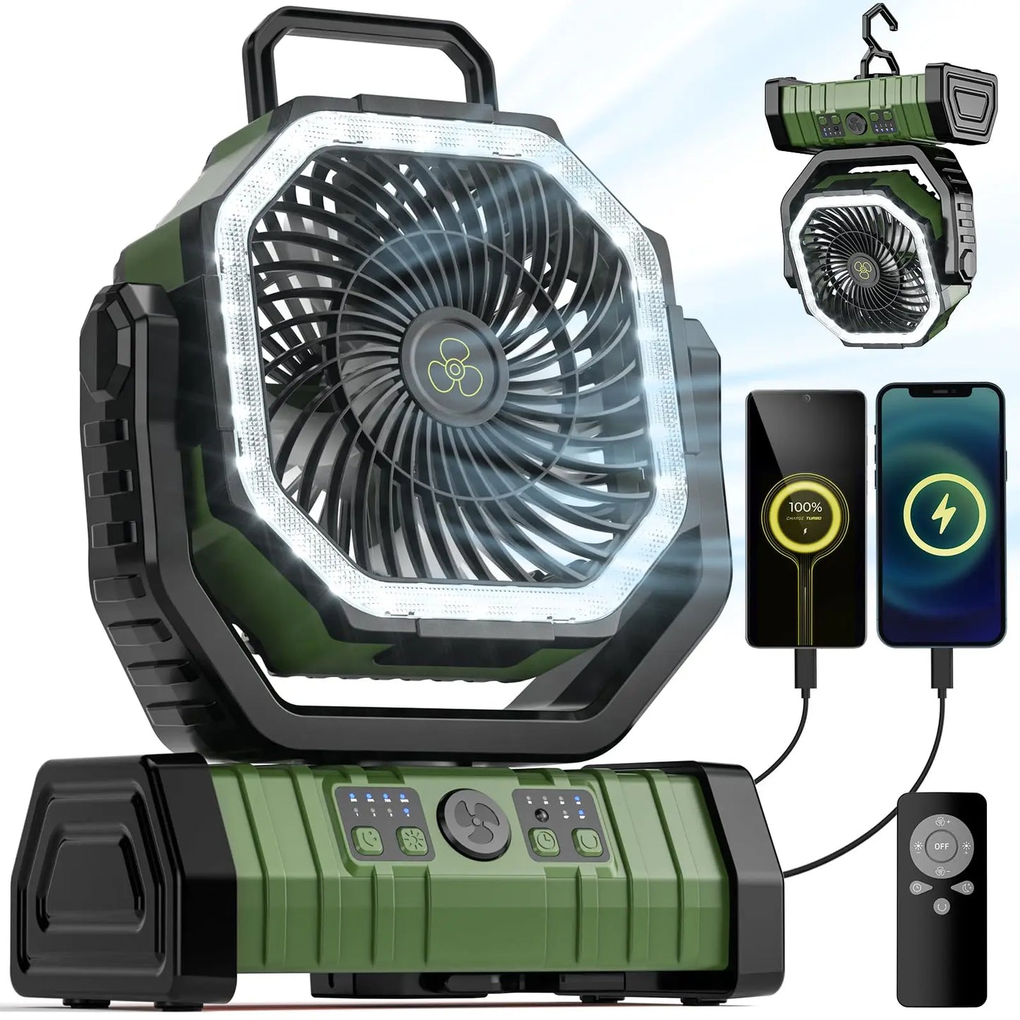 Portable Outdoor Camping Fan With LED Light Power Bank - BritishElegance