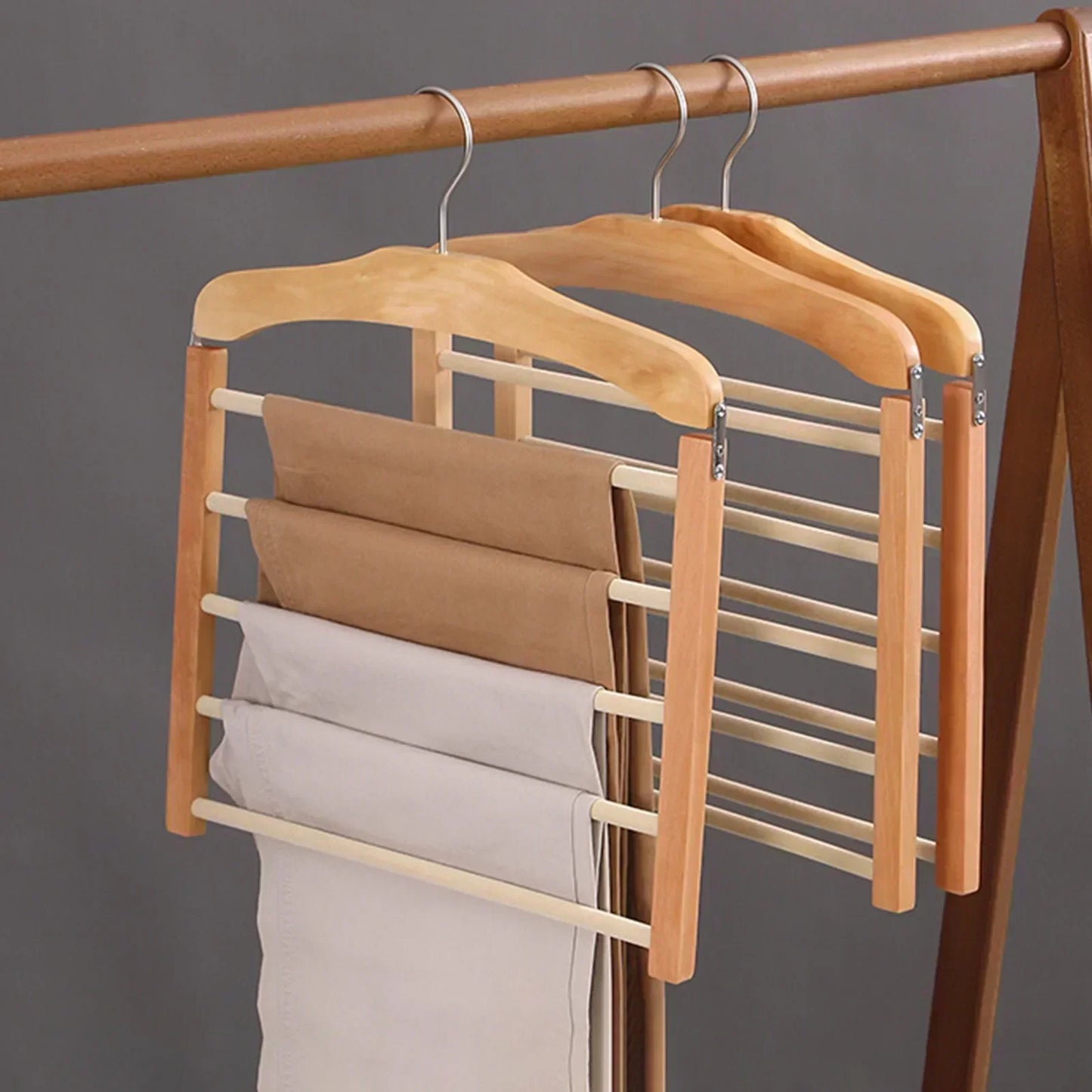Space Saving Wooden Closet Organizer Bar Hanger