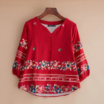 Retro Chic V-Neck Lantern Sleeve Top