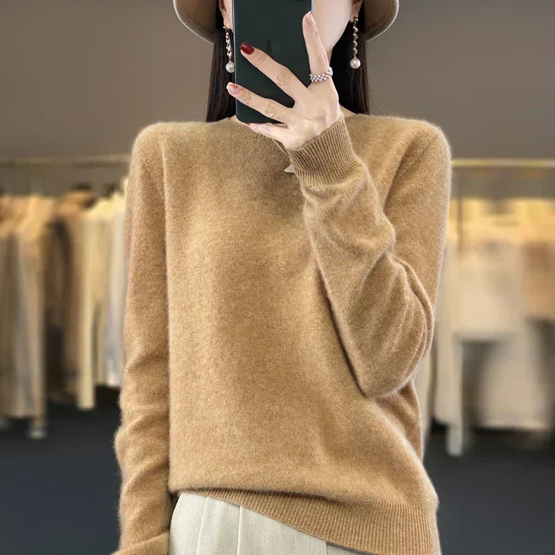 Soft Merino Wool Women's O Neck Winter Sweater - BritishElegance
