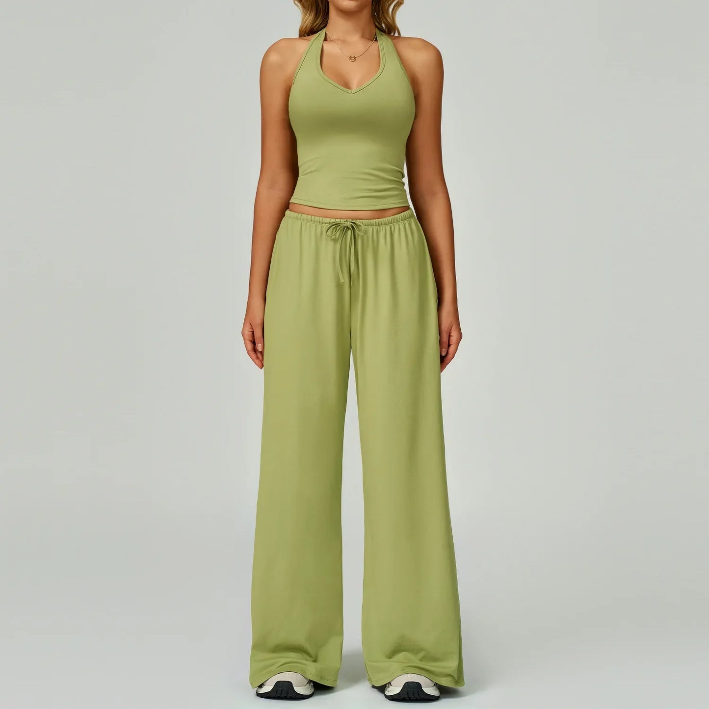 Women's Breathable Ribbed Tank & Elastic Waist Pants