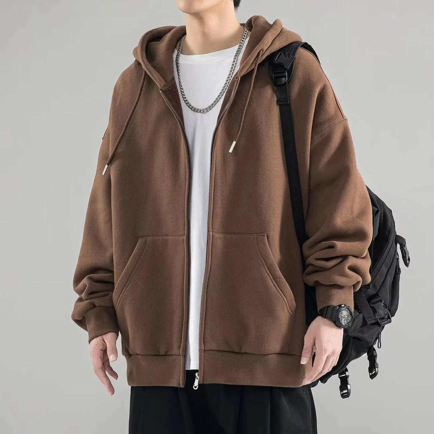 Relaxed Fit Men's Zip Up Hooded Sweater