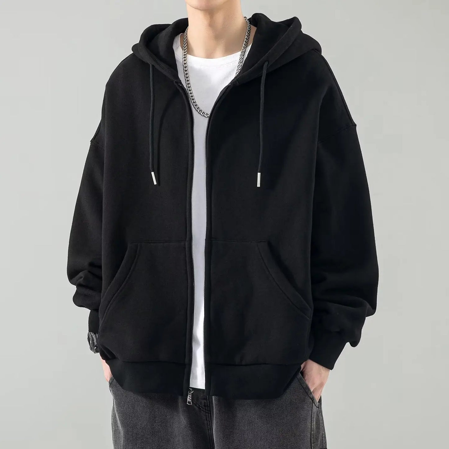 Relaxed Fit Men's Zip Up Hooded Sweater
