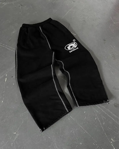 Casual Embroidered Baggy Sweatpants – Retro Wide Leg Pants