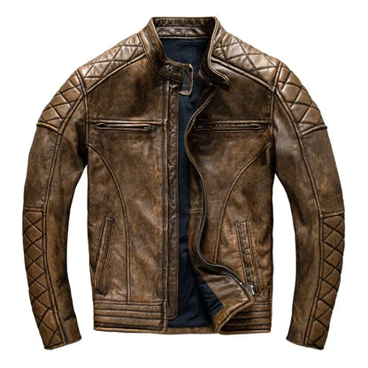 Classic Brown Leather Biker Jacket - BritishElegance